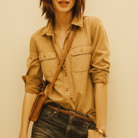 MADEWELL Tomboy Work Shirt in Yellow Denim 100% Cotton SZ S - Picture 1 of 7